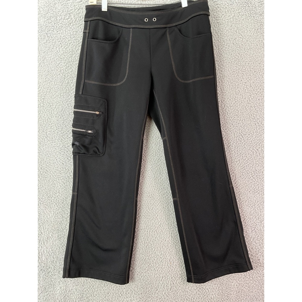 Athleta Cargo Pants Womens Medium Black Sporty Fleece Lined Straight 792682